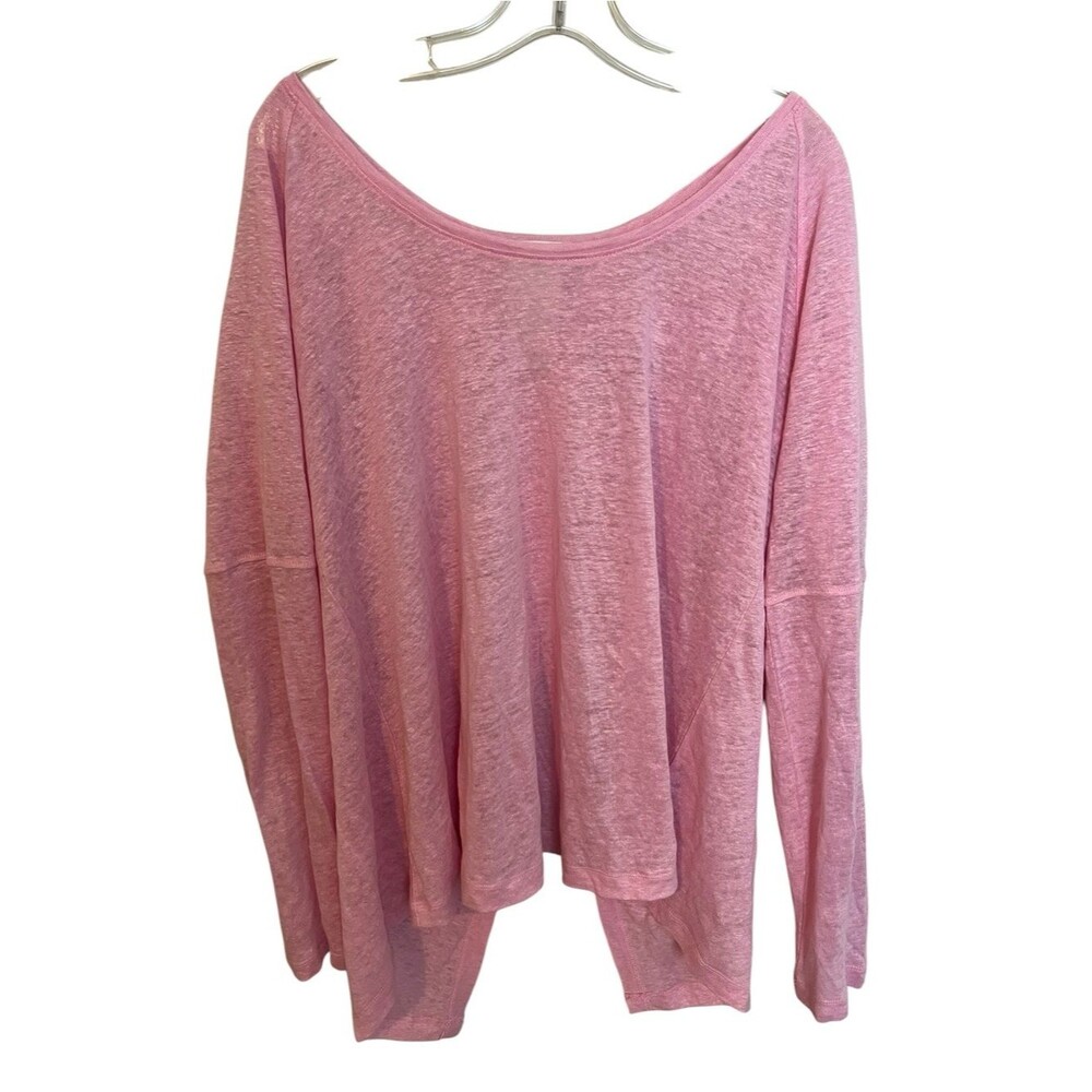Heather Pink 100% Linen Oversized Lagenlook Boat Neck Top Long Sleeve